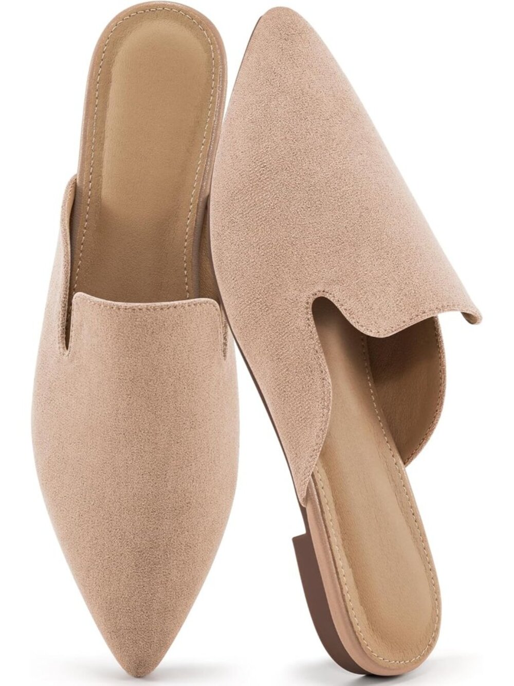 Women's Apricot Mules Flats Pointed Toe Dressy Slip On Work Comfortable Shoes
